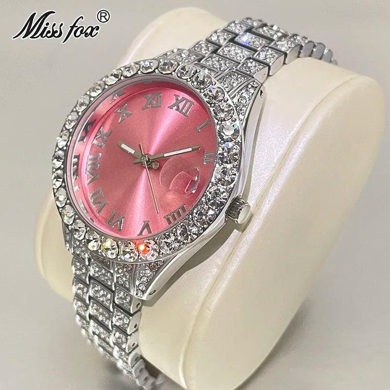 MISSFOX Pink Women Watches Luxury Small Face Elegant Quartz Watch For Ladies Icy Look Party Jewelry Mini Babe So Cute Arm Clock