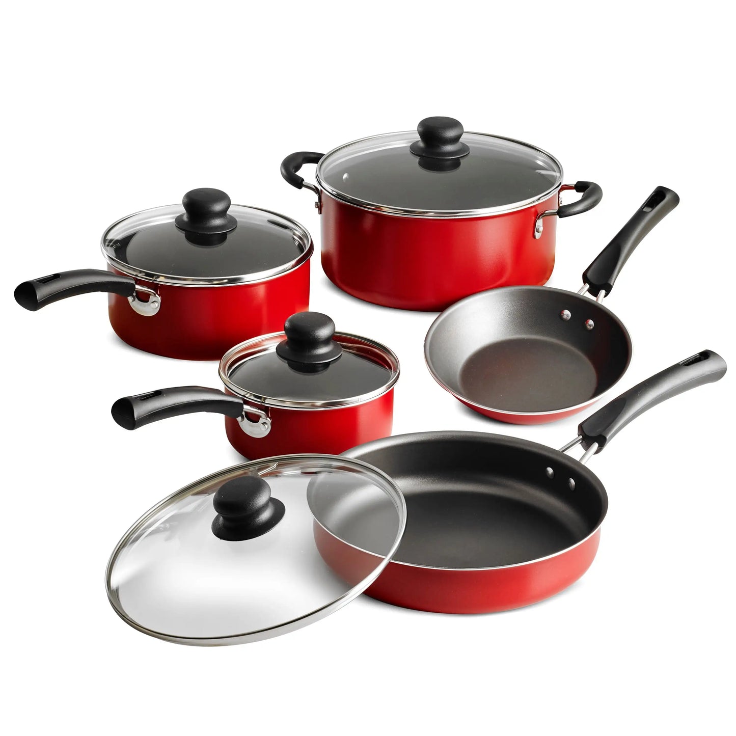 Beautiful and practical 9-piece nonstick cookware set in red for everyday kitchen use