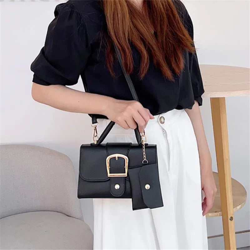 Flip Top Buckle Design Handbag Shoulder Bag with Adjustable Strap, Stylish Crossbody Purse for Women Tote Bag with Mini Pouch