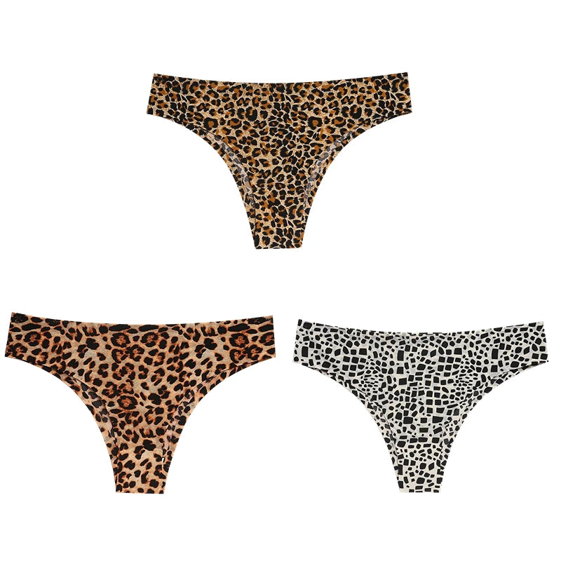 TrowBridge 3PCS/Set Women's Panties Fashion Leopard Bikini Sexy Thongs Seamless Underwear Satin Lingerie Sport Fitness G-Strings