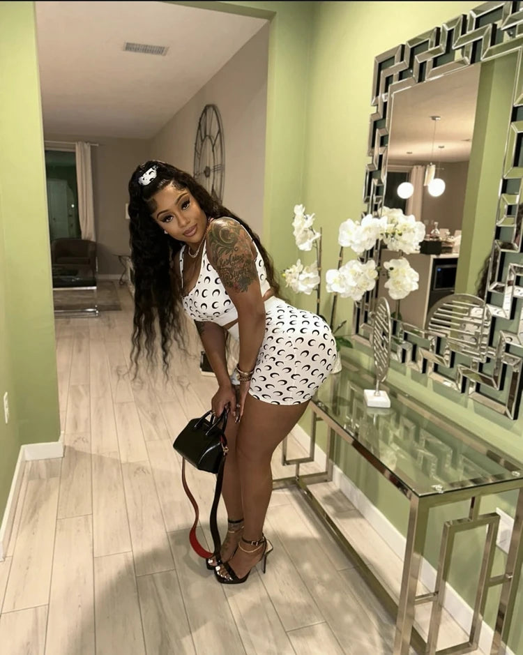 STYLISH LADY Moon Printed Fitness 2 Piece Set Women Sleeveless Crop Top and Shorts Suits 2025 Summer Club Street Sports Outfits