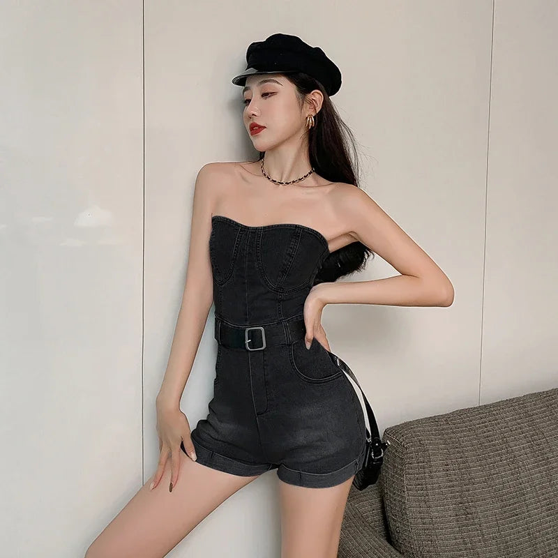 2024 Summer Rompers Women Jeans Jumpsuit Off Shoulder Loose Casual Denim Rompers Womens Jumpsuits Wide Leg Casual Denim Overalls