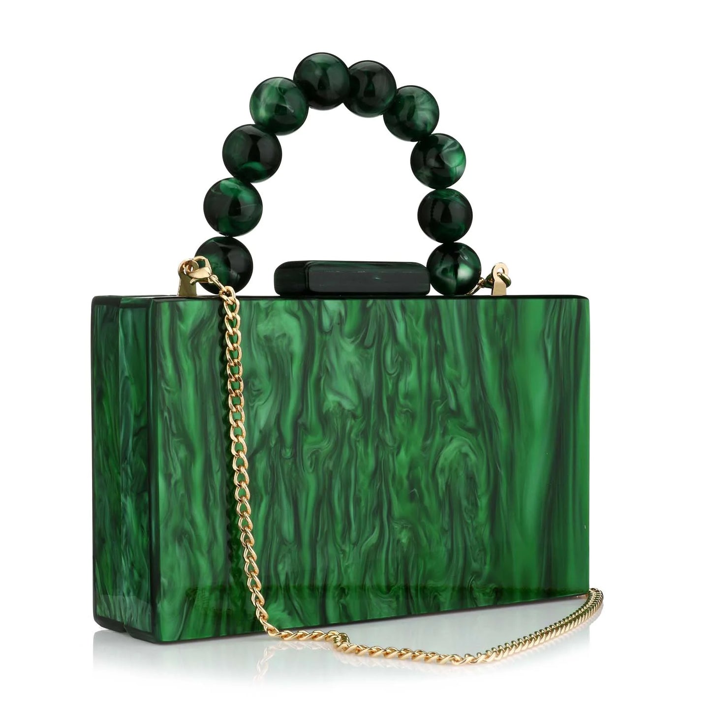 Luxury Crossbody Bag Pearl Marble Dark Green Acrylic PVC Evening Bags Women Purses And Handbags Wedding Party Beach Flap