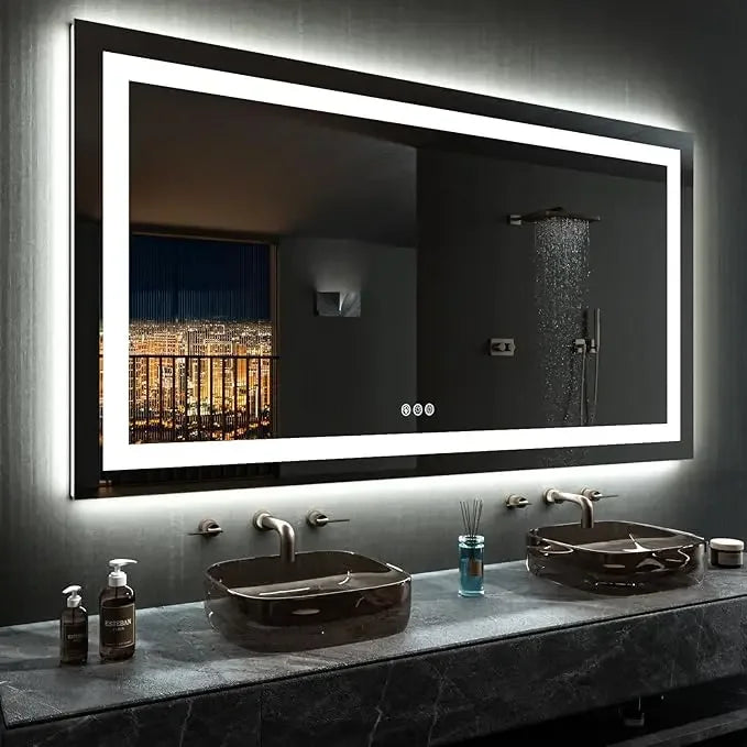 72X40 LED Bathroom Mirror with Lights, Anti-Fog, Dimmable, Backlit + Front Lit, Lighted Bathroom Vanity Mirror for Wall