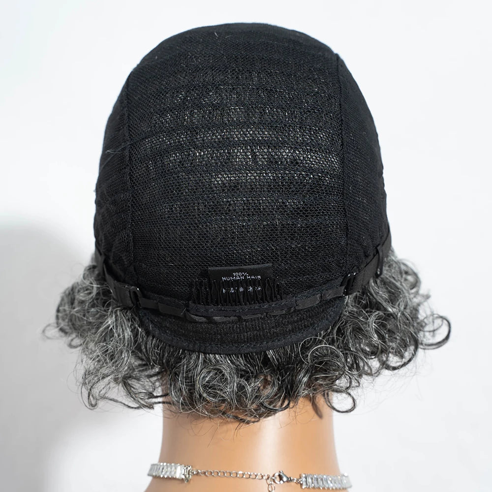 Lekker Short Silver Gray Curly Bob 100% Human Hair Wigs For Women Brazilian Remy Hair Salt and Pepper Full Machine Made Wigs