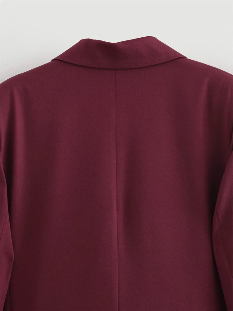 Elegant Blazers Women Office Wear Burgundy Long Blazer 2025 New Spring Casual Loose Suit Jackets Long Sleeve Business Outerwear