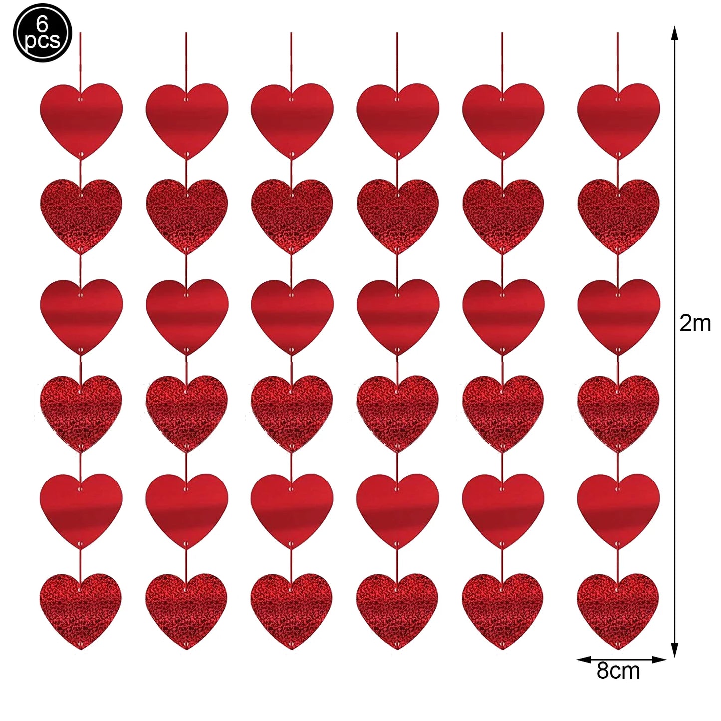 6pcs Red Heart Love Spiral Swirl Hanging Garland Love Hanging String Curtain Wedding Valentines Day Birthday Party Bedroom Decor