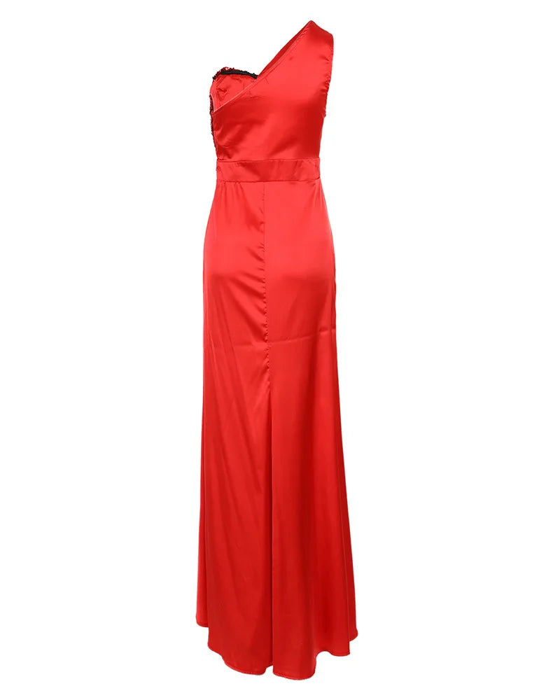 Spring Summer over the Knee Elegant Red High Collar V-neck Adult Temperament Chinese Evening Dress