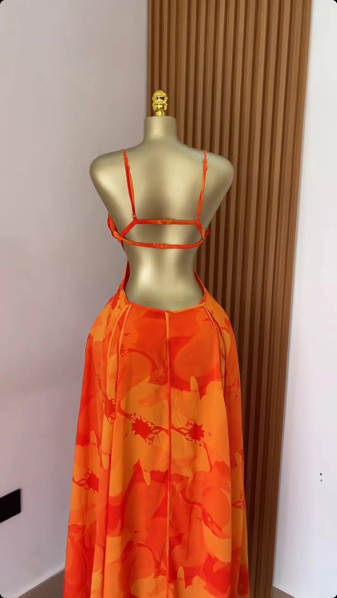 CM.YAYA Women Floral Printed Strap Backless Bra Front Big Swing Maxi Long Dress 2025 Vintage Sexy Club Party Evening Dresses