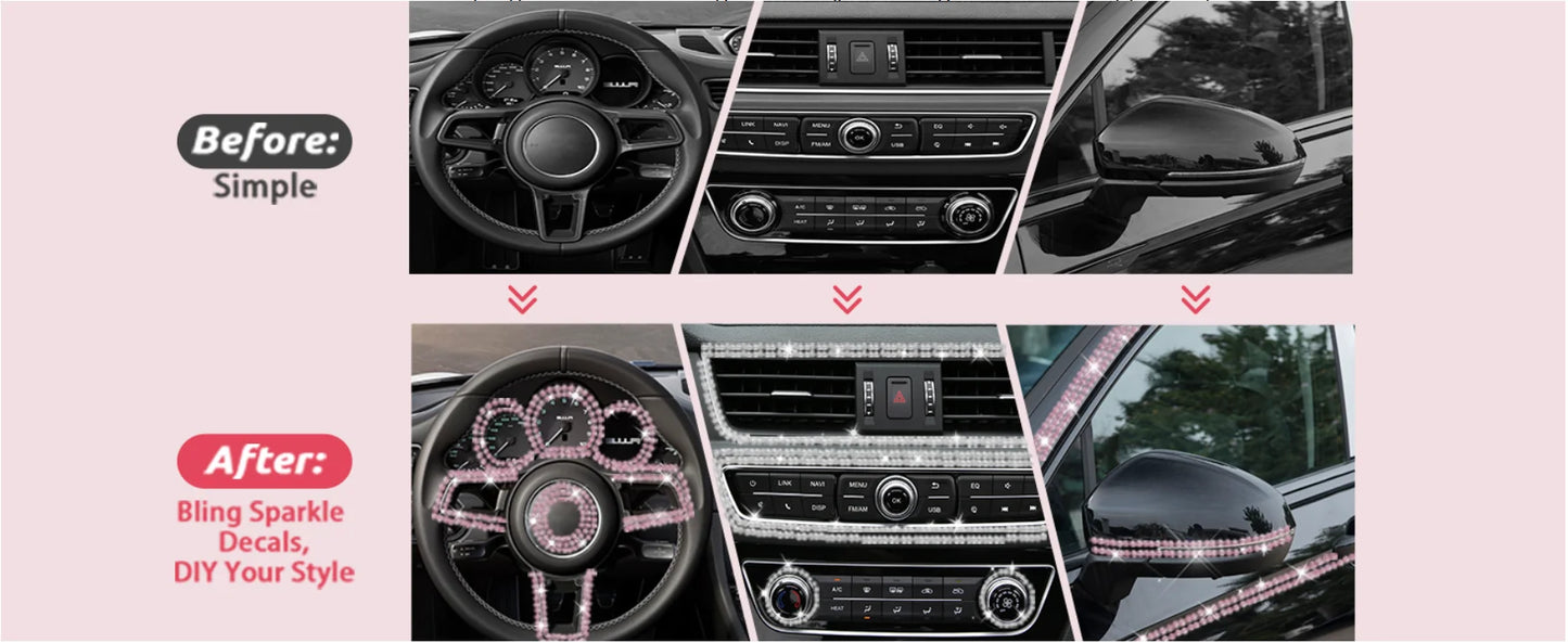 Pink Bling Car Trim Self-Adhesive 16.4Ft Rhinestone Car Interior Accessories for Women Car Crystal Door Stickers Car Dashboard s