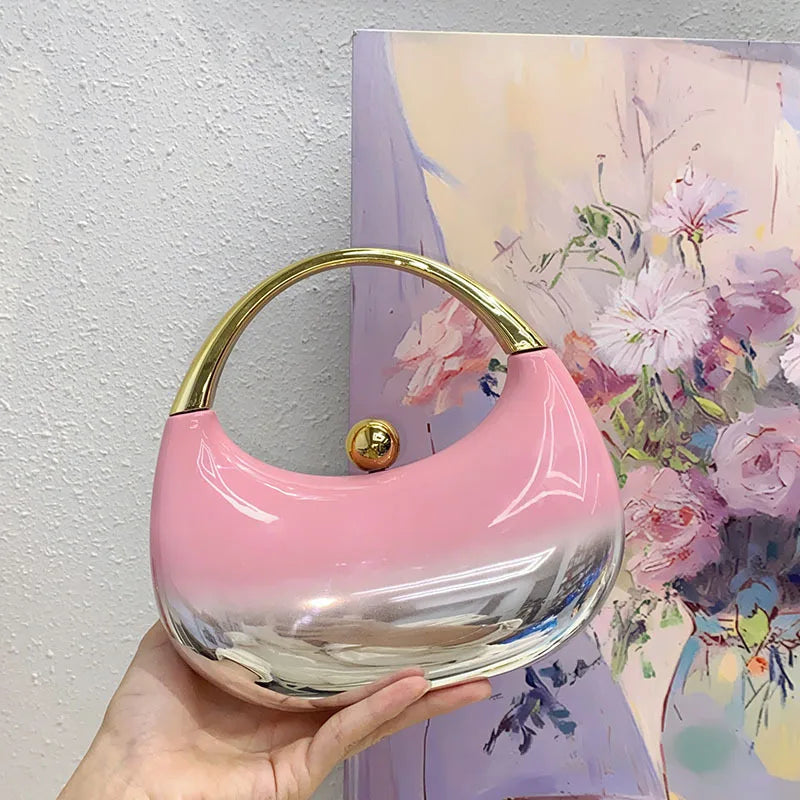 Luxury Brand Evening Clutch Acrylic Shell Bag Ladies Handbag Fashion Shoulder Bag Half-moon Design Wedding Purse Party Handbag