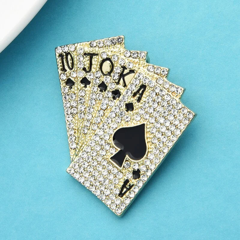 SKEDS Fashion Women Men Sparkling Full Crystal Poker Brooch Pins Special Design Unisex Fashion Metal Rhinestone Jewelry Gift