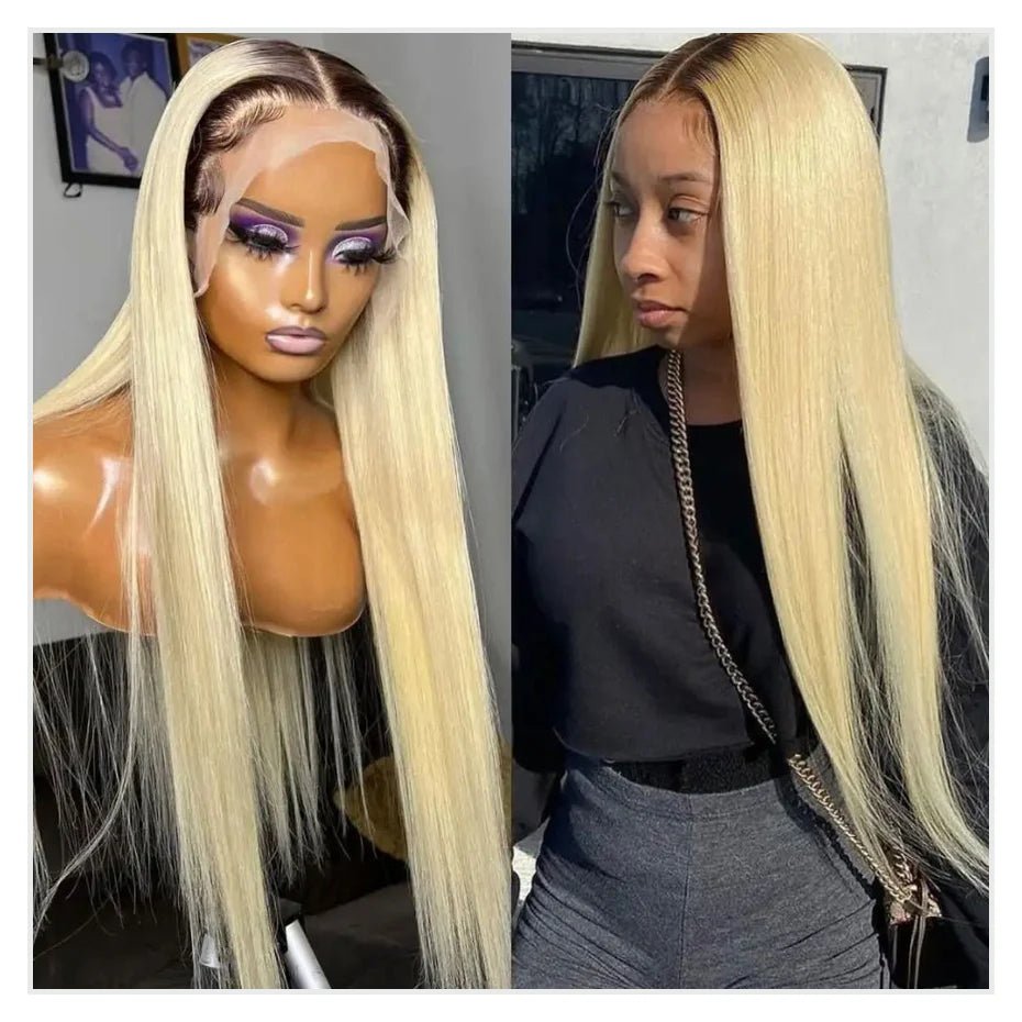 13x6 Lace Frontal Wig Brazilian Straight Human Hair Wig 2 Tone Dark Root 1B 613 Ombre Blonde Lace Front Wigs For Black Women 40" - MAGUSTA BEAUTY