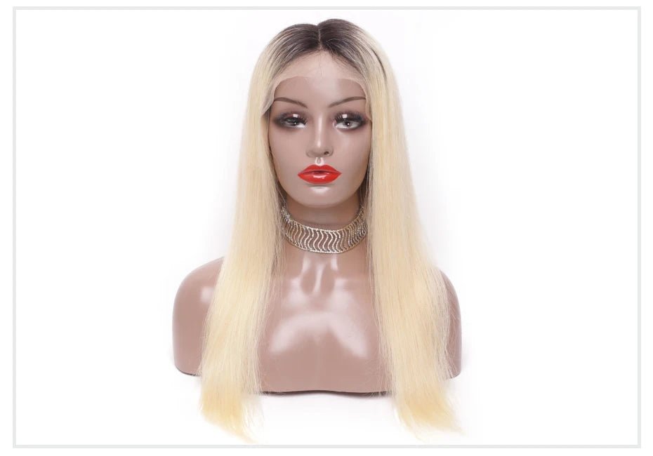 13x6 Lace Frontal Wig Brazilian Straight Human Hair Wig 2 Tone Dark Root 1B 613 Ombre Blonde Lace Front Wigs For Black Women 40" - MAGUSTA BEAUTY