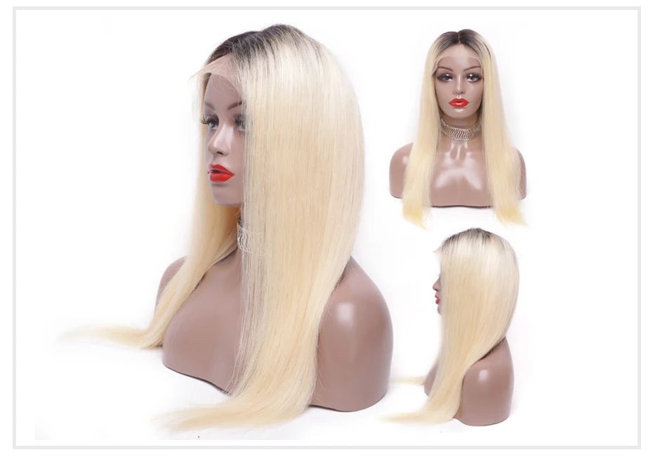 13x6 Lace Frontal Wig Brazilian Straight Human Hair Wig 2 Tone Dark Root 1B 613 Ombre Blonde Lace Front Wigs For Black Women 40" - MAGUSTA BEAUTY