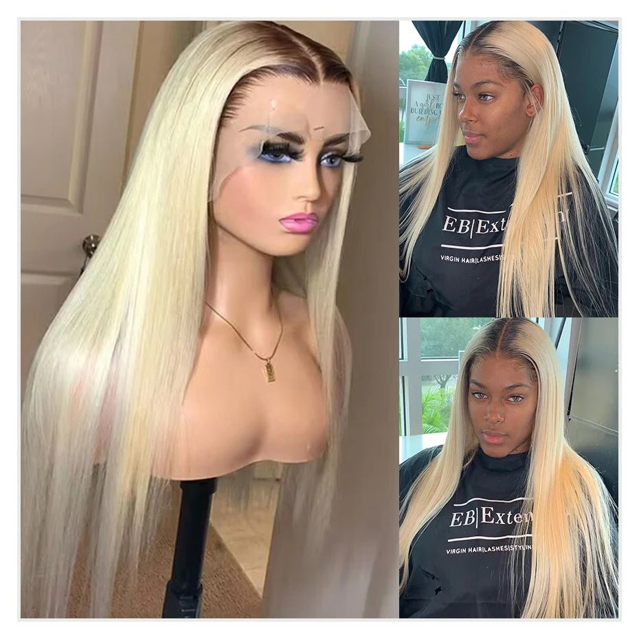 13x6 Lace Frontal Wig Brazilian Straight Human Hair Wig 2 Tone Dark Root 1B 613 Ombre Blonde Lace Front Wigs For Black Women 40" - MAGUSTA BEAUTY