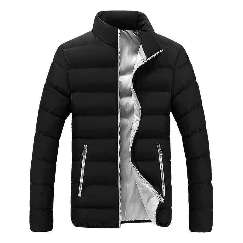 2024 Black New Men's Warm Jacket Cotton Padded Jacket Casual Sports Autumn Winter Men Standing Collar Warm Thick Parker Coat Jac - MAGUSTA BEAUTY