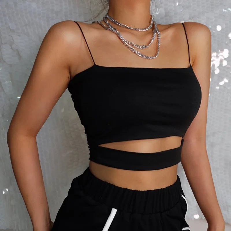 2025 New Fashion Hot Sexy Women Summer Sexy Casual Sleeveless Cut - Out Short Tee Shirt Crop Top Vest Strap Tank Top Blouse - MAGUSTA BEAUTY