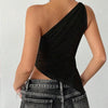 2025 New Fashionable Casual Women's T-Shirt Solid Color Single Shoulder Asymmetrical Slim Fit Top One - Piece Neck - MAGUSTA BEAUTY