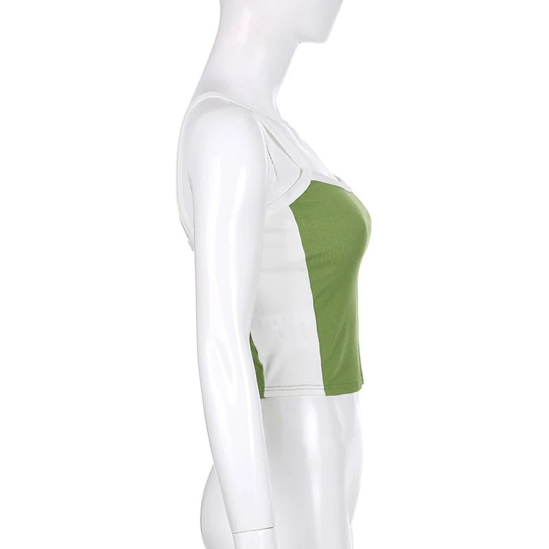 2025 Summer Casual Cami Backless Y2k Vintage Tank Top WomenSleeveless Knitted Crop Tops Green Sexy Basic Patchwork - MAGUSTA BEAUTY