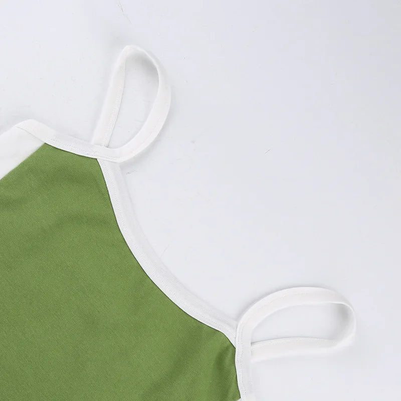 2025 Summer Casual Cami Backless Y2k Vintage Tank Top WomenSleeveless Knitted Crop Tops Green Sexy Basic Patchwork - MAGUSTA BEAUTY