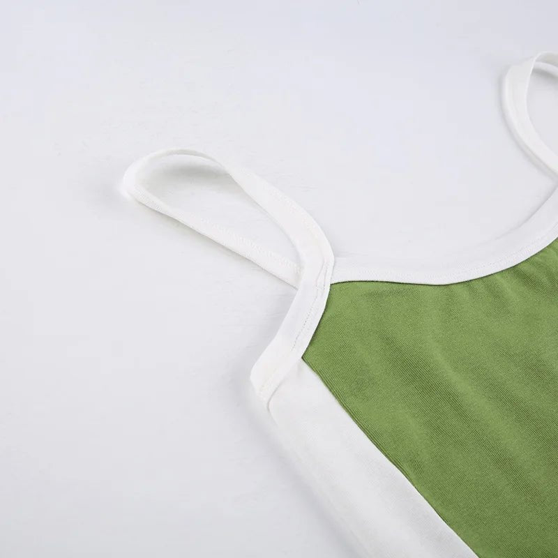 2025 Summer Casual Cami Backless Y2k Vintage Tank Top WomenSleeveless Knitted Crop Tops Green Sexy Basic Patchwork - MAGUSTA BEAUTY