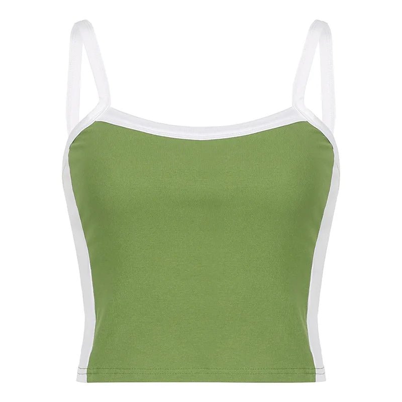 2025 Summer Casual Cami Backless Y2k Vintage Tank Top WomenSleeveless Knitted Crop Tops Green Sexy Basic Patchwork - MAGUSTA BEAUTY