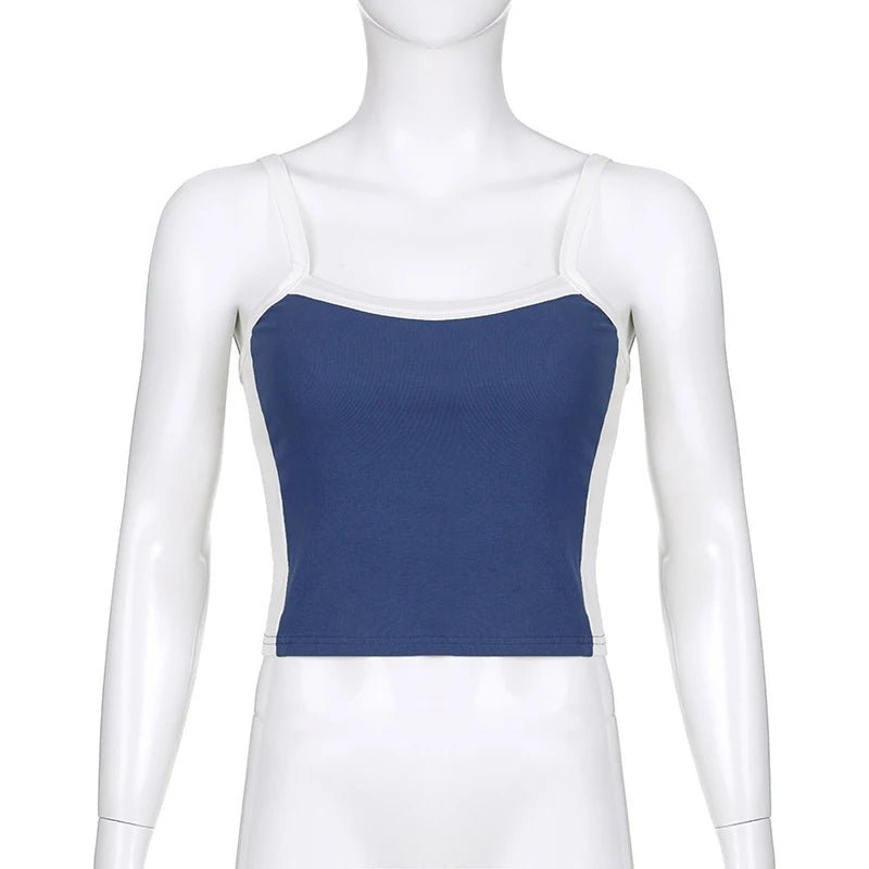 2025 Summer Casual Cami Backless Y2k Vintage Tank Top WomenSleeveless Knitted Crop Tops Green Sexy Basic Patchwork - MAGUSTA BEAUTY