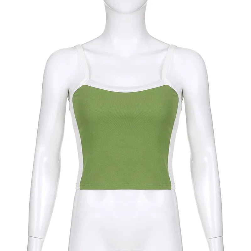 2025 Summer Casual Cami Backless Y2k Vintage Tank Top WomenSleeveless Knitted Crop Tops Green Sexy Basic Patchwork - MAGUSTA BEAUTY