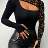 Top Women 2025 Spring New Fashion Rhinestone Bandeau Sheer Mesh Slim Fit Long Sleeve Tee Sexy Skinny Daily T-Shirt Top