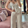 2 Piece Sets Women Outfit Sexy One Shoulder Ruched Top & Casual Straight Leg Pants Suits for Female Spring 2024 Fashion New