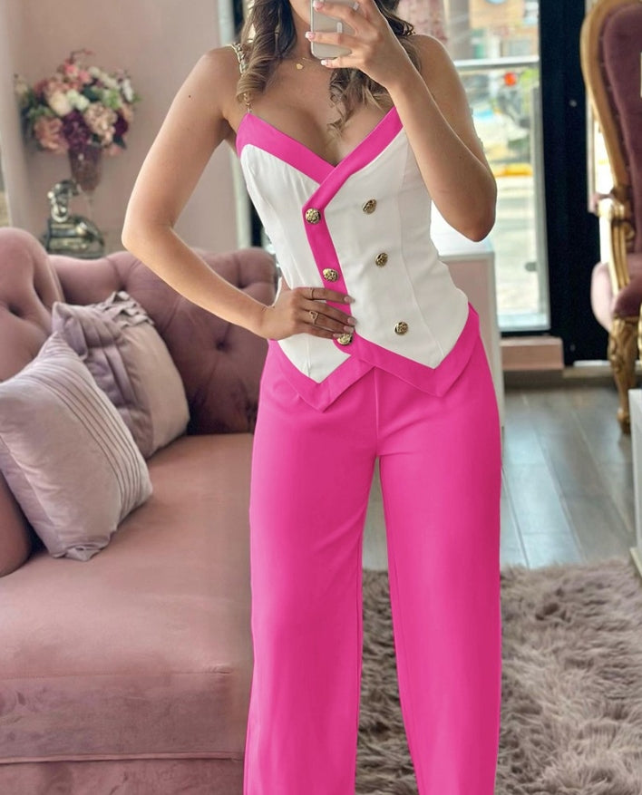 2 Piece Sets Women Outfit Sexy One Shoulder Ruched Top & Casual Straight Leg Pants Suits for Female Spring 2024 Fashion New