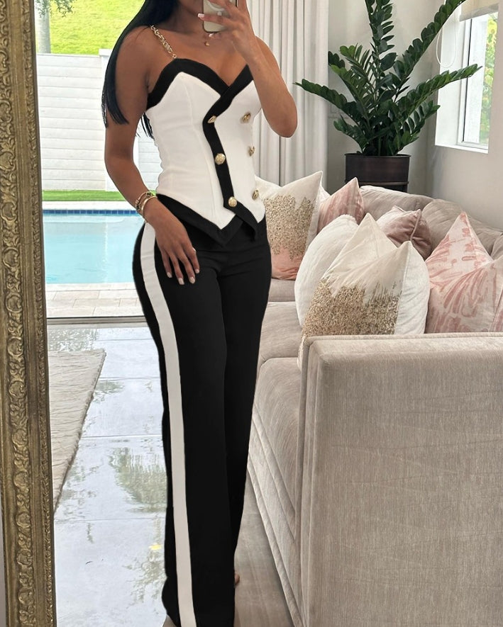 2 Piece Sets Women Outfit Sexy One Shoulder Ruched Top & Casual Straight Leg Pants Suits for Female Spring 2024 Fashion New