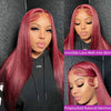 250 Density 99J Burgundy 13x6 Lace Frontal Human Hair Wigs Brazilian Colored 30 40 Inch Straight Red Lace Front Wigs Human Hair - MAGUSTA BEAUTY