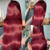 250 Density 99J Burgundy 13x6 Lace Frontal Human Hair Wigs Brazilian Colored 30 40 Inch Straight Red Lace Front Wigs Human Hair - MAGUSTA BEAUTY