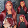 250 Density 99J Burgundy 13x6 Lace Frontal Human Hair Wigs Brazilian Colored 30 40 Inch Straight Red Lace Front Wigs Human Hair - MAGUSTA BEAUTY