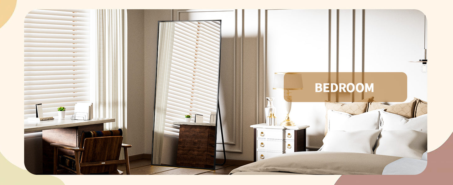 Large Mirror Full Length 34"x76", Floor Body Mirror with Stand, Metal Frame Wall-Mounted Vanity Mirror, Hanging Leaning