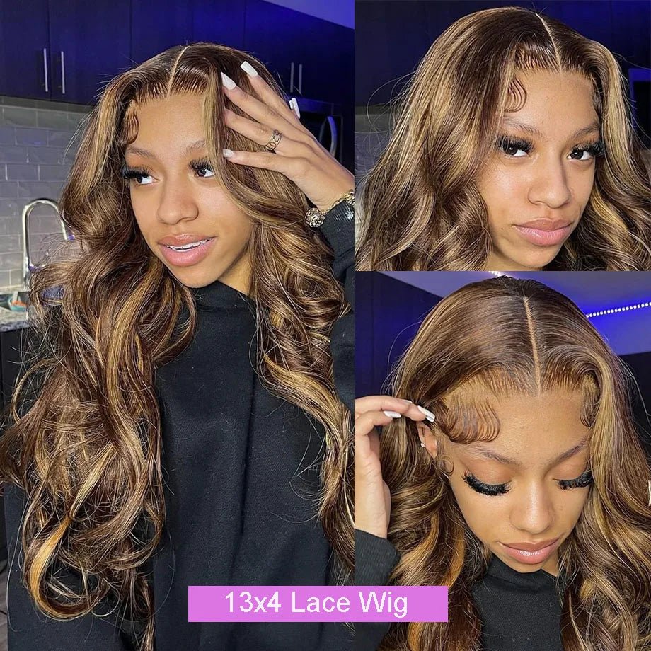30 Inch Colored Highlight Human Hair Wigs Brazilian Body Wave Lace Front Wigs For Women 13x4 13x6 Hd Transparent Loose Wave Wig - MAGUSTA BEAUTY