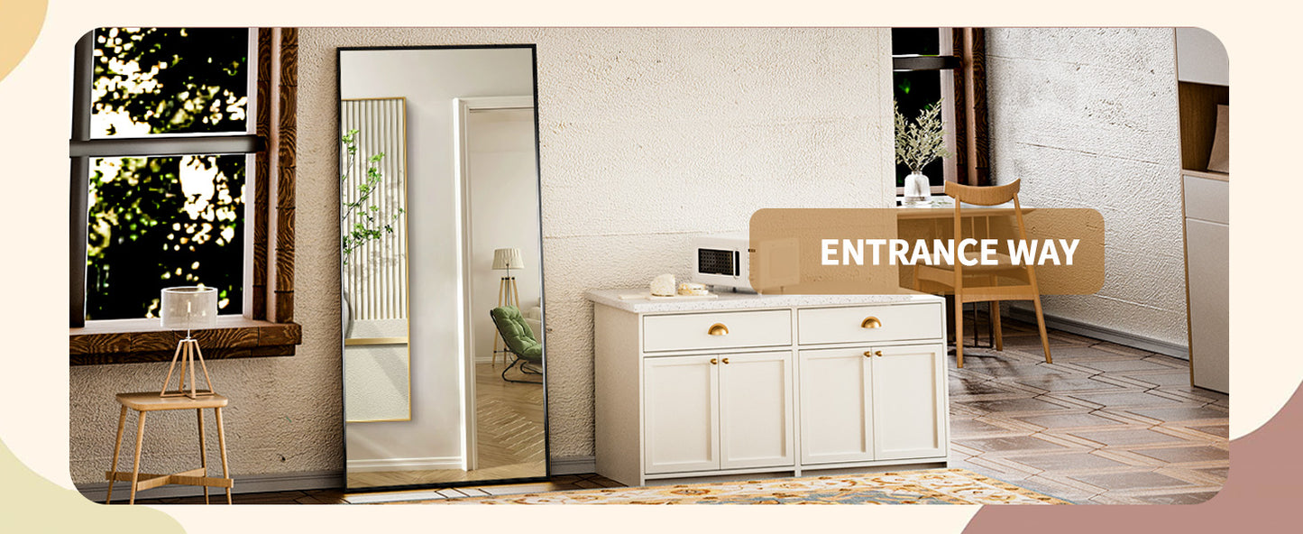 Large Mirror Full Length 34"x76", Floor Body Mirror with Stand, Metal Frame Wall-Mounted Vanity Mirror, Hanging Leaning