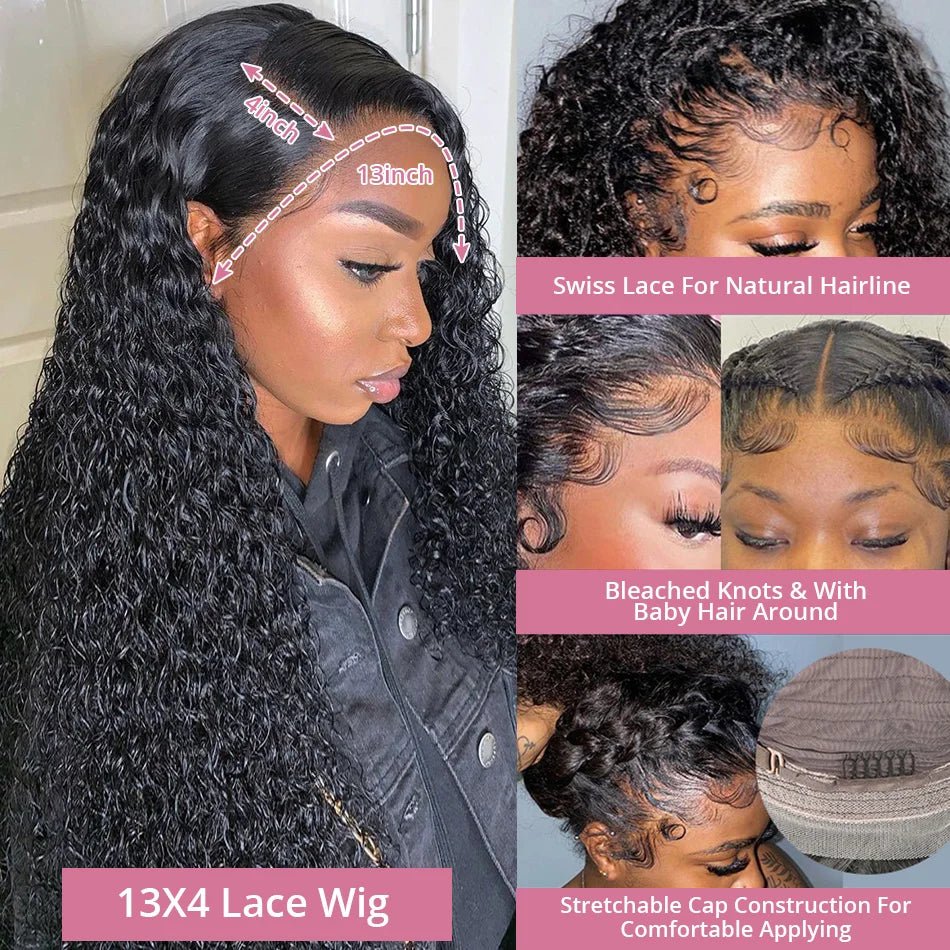 40 50 Inch HD 13x6 Deep Wave Lace Frontal Wigs Brazilian 13x4 Water Wave Curly Lace Front Human Hair Wigs For Women 300 Density - MAGUSTA BEAUTY