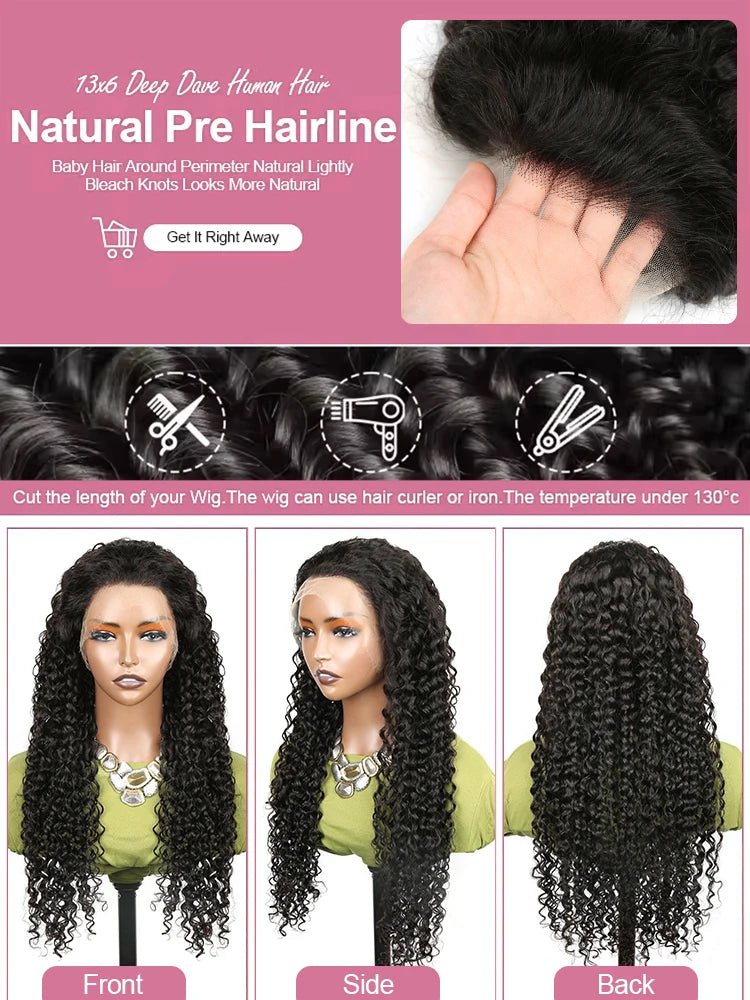 40 50 Inch Water Wave Curly Lace Front Wigs 13x4 13x6 HD Deep Wave Lace Frontal Wig 7x5 Glueless Human Hair Wigs For Women 300% - MAGUSTA BEAUTY