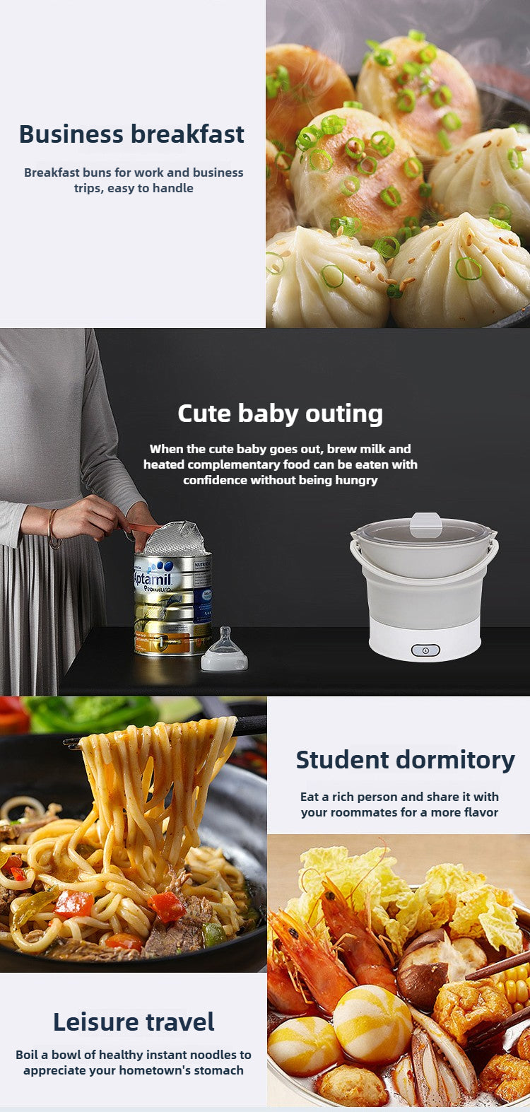 Foldable Electric Cooker 220V Mini Multifunction Hot Pot Food Steamer Cooking Machine for Dormitory Noodle Cooker for Travel
