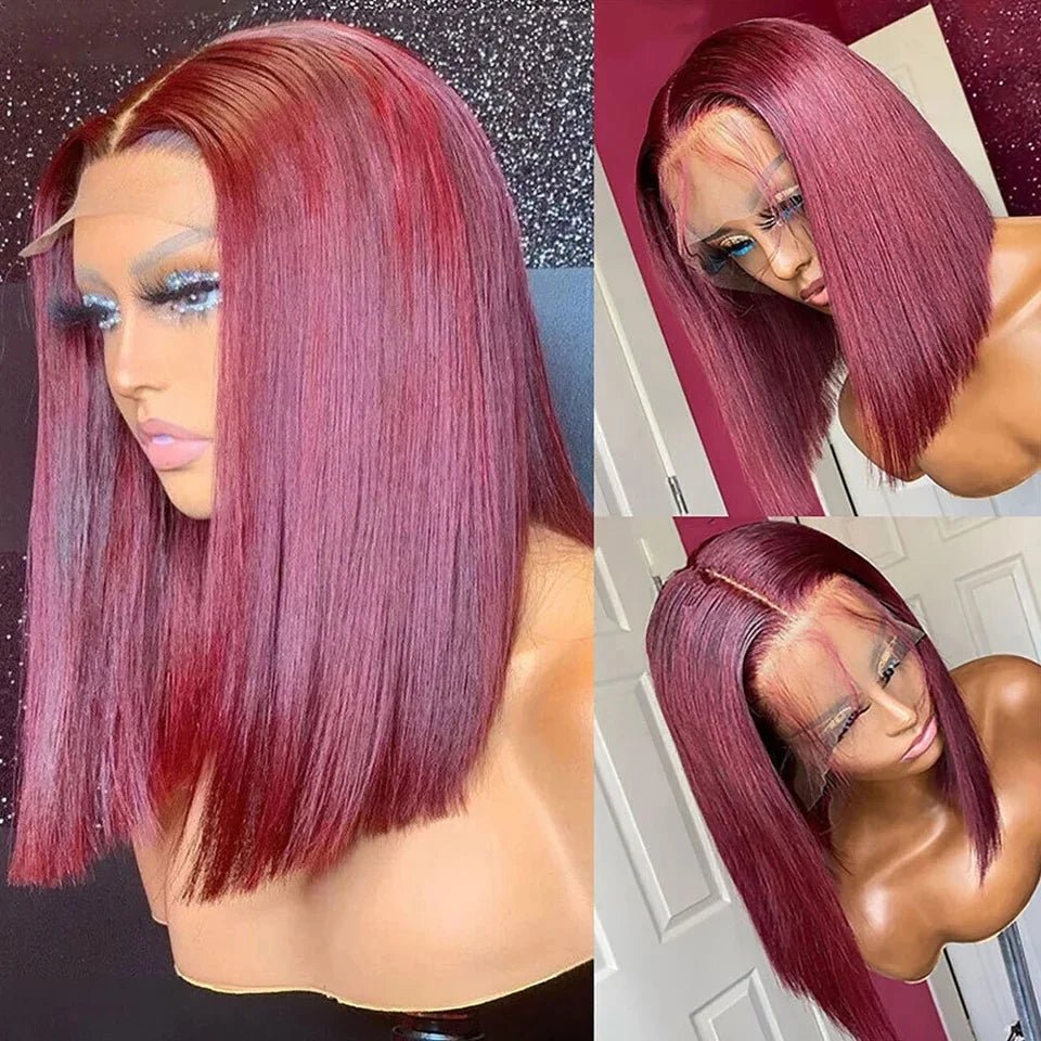 613 Blonde Short Bob Wig Transparent Lace Front Human Hair Wigs Straight 13X4 Burgundy 99j Brown Colored Cut Lace Frontal Wig - MAGUSTA BEAUTY