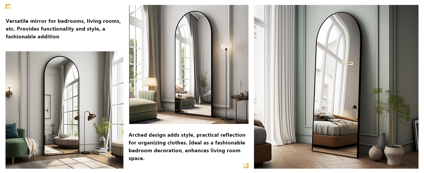 64"x21" Full Length Mirror Arched Full Mirror Free Standing Leaning Mirror Wall-Mounted Mirror Aluminum Frame Modern Mirrors