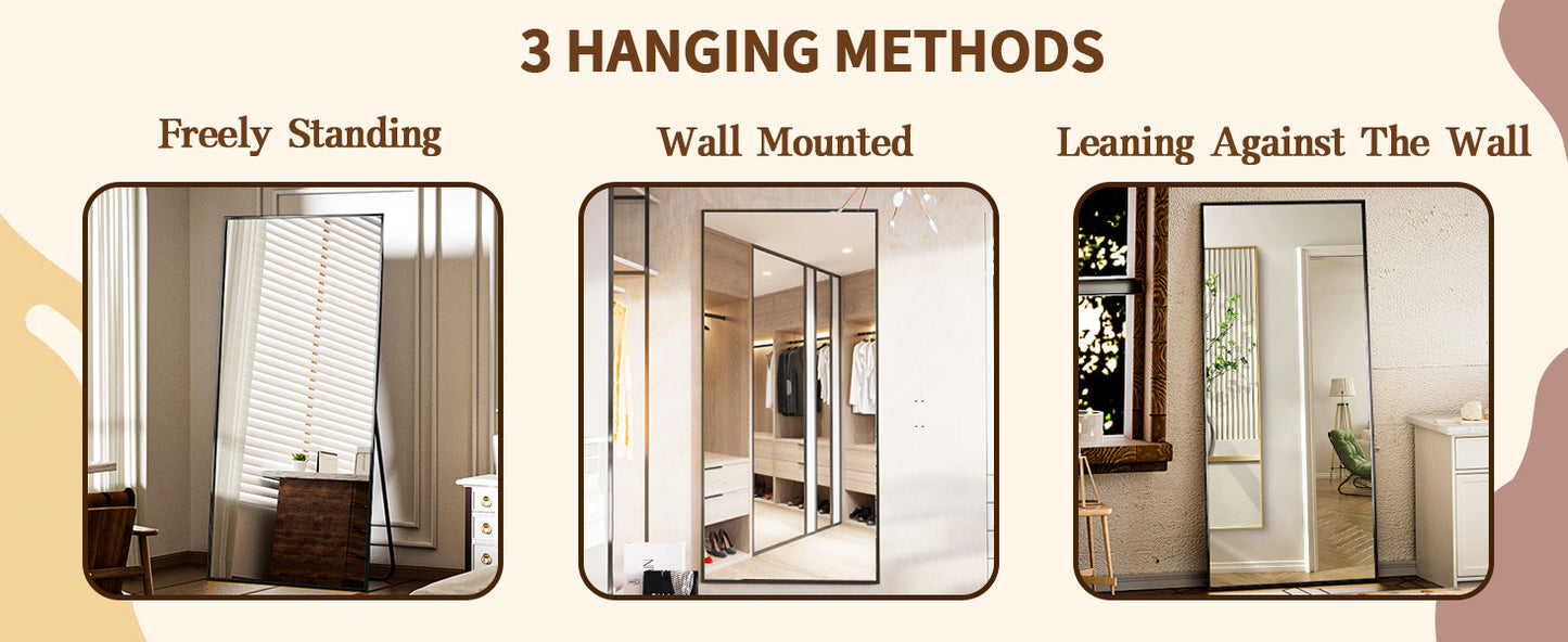 Large Mirror Full Length 34"x76", Floor Body Mirror with Stand, Metal Frame Wall-Mounted Vanity Mirror, Hanging Leaning