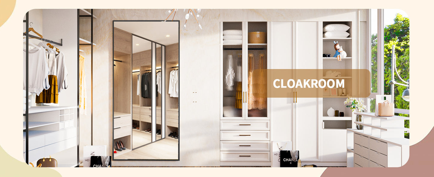 Large Mirror Full Length 34"x76", Floor Body Mirror with Stand, Metal Frame Wall-Mounted Vanity Mirror, Hanging Leaning
