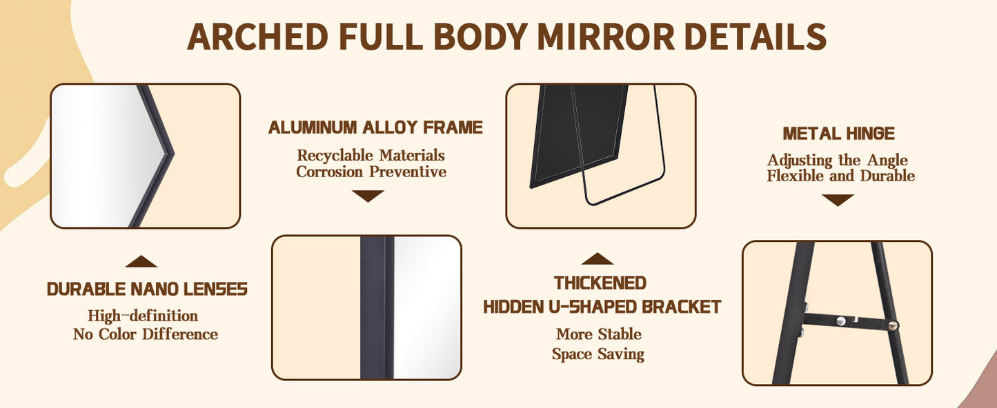 Large Mirror Full Length 34"x76", Floor Body Mirror with Stand, Metal Frame Wall-Mounted Vanity Mirror, Hanging Leaning