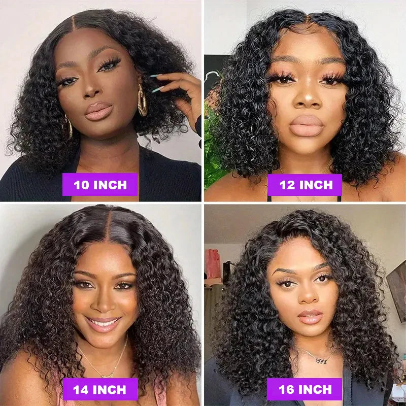 13x4 Short Bob Wig Human Hair Deep Wave 100% Brazilian Curly Human Hair Wigs Transparent Lace Front Wigs For Women Preplucked
