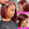 99J HD Transparent Lace Short Bob Human Hair Wigs Brazilian Burgundy Straight 13x4 Lace Front Wig For Women Pre Plucked Hairline