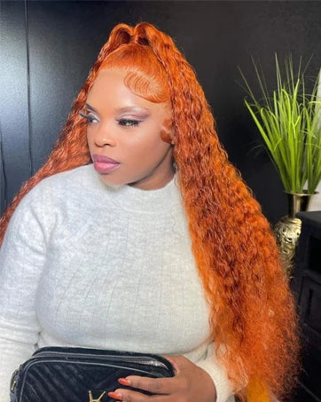 350# 13x6 200 Density 350 Ginger Orange 30 40 inch Lace Front Wig Human Hair Wigs 13x4 HD Lace Frontal Curly Wig For Woman